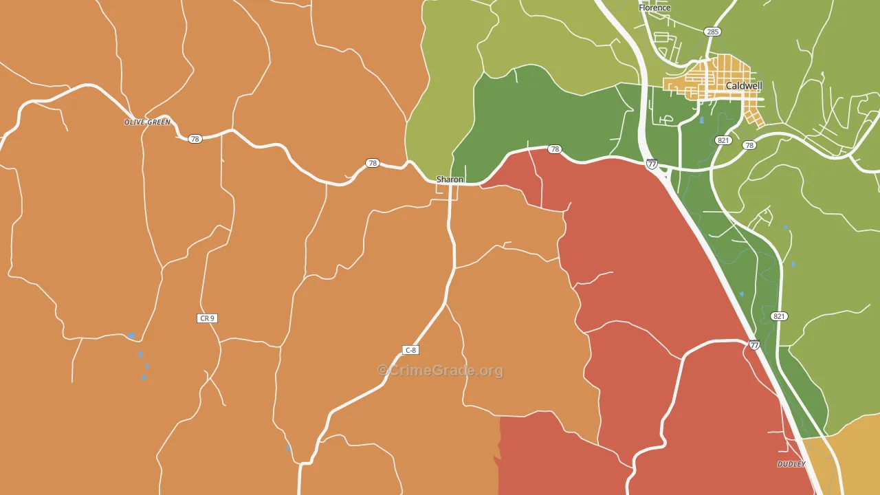 Sharon, OH Map of Robbery Rates