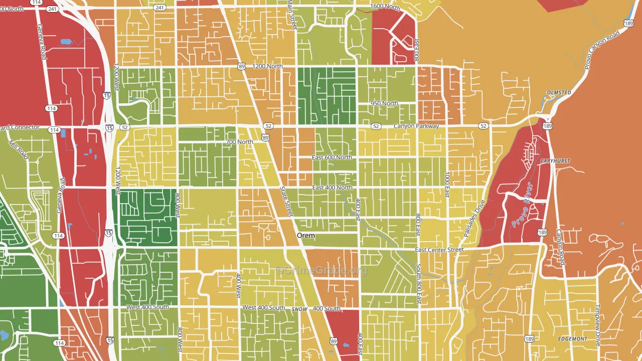Sharon, Orem, UT Map of Robbery Rates