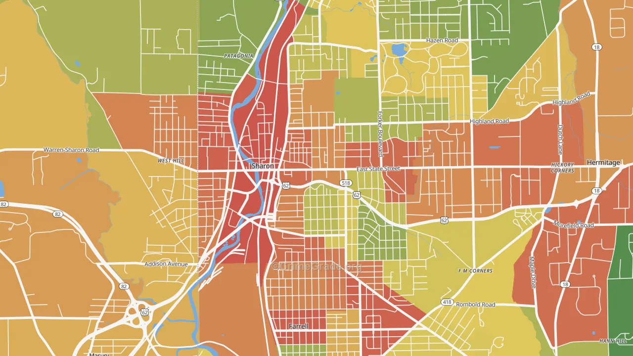 Sharon, PA Map of Robbery Rates