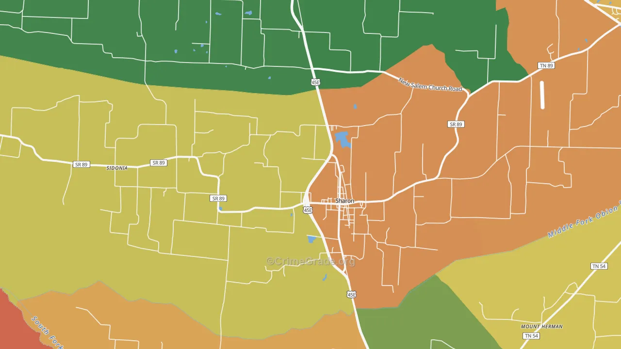 Sharon, TN Map of Robbery Rates