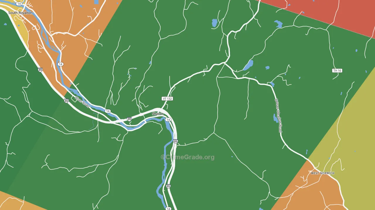 Sharon, VT Map of Robbery Rates