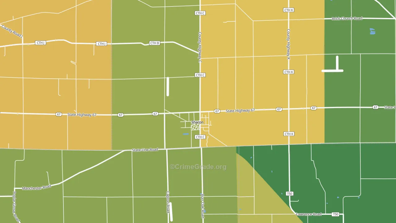 Sharon, WI Map of Robbery Rates