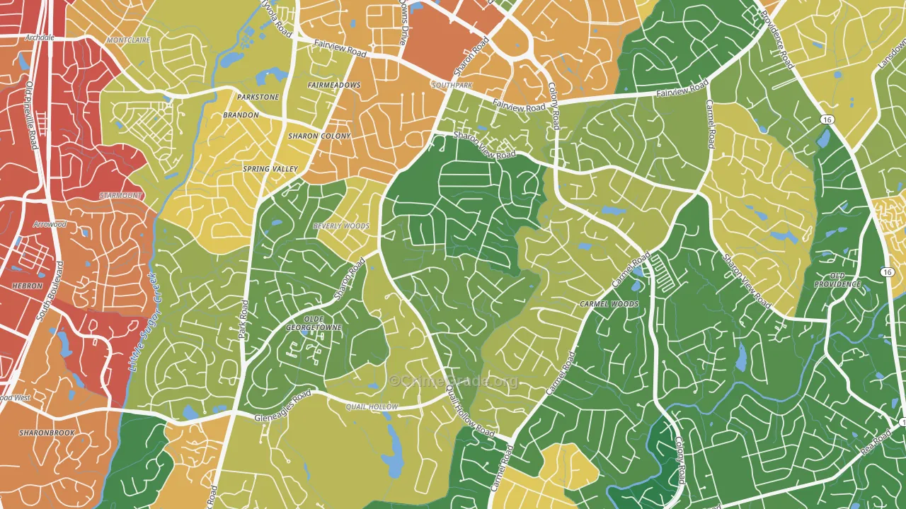 Sharon Woods, Charlotte, NC Map of Robbery Rates