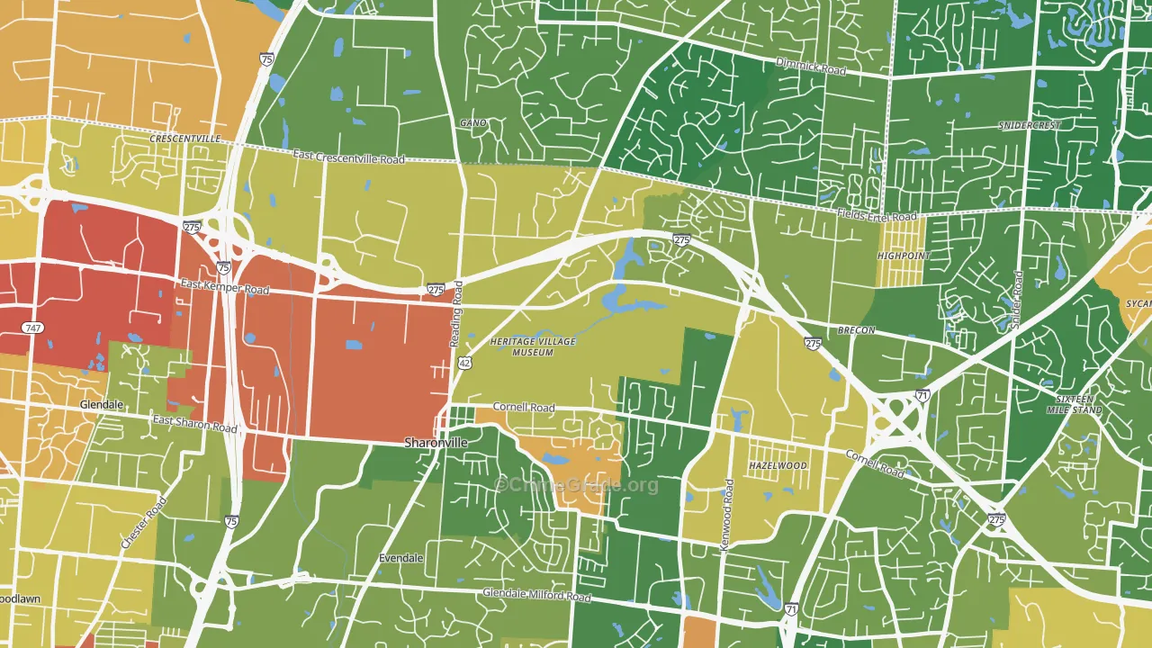 Sharonville, OH Map of Robbery Rates