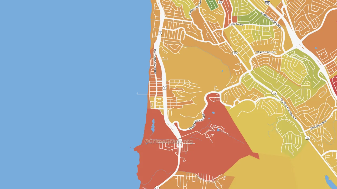 Sharp Park, Pacifica, CA Map of Robbery Rates