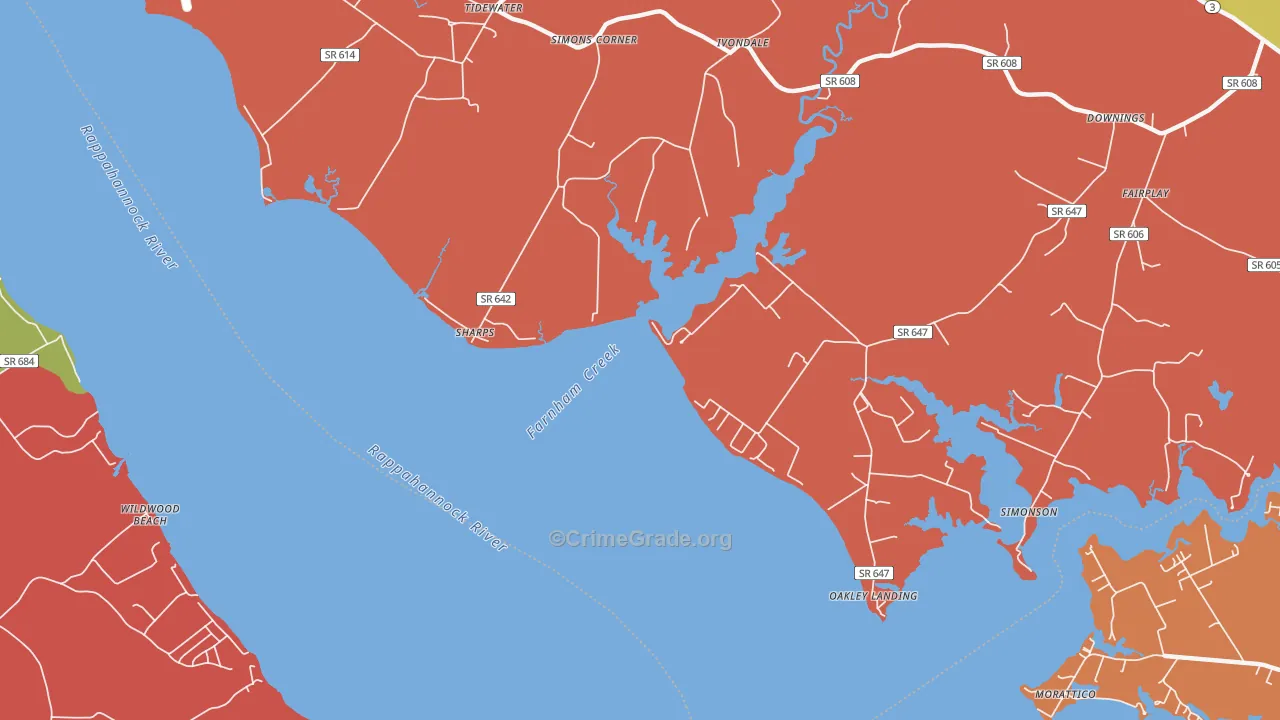 Sharps, VA Map of Robbery Rates