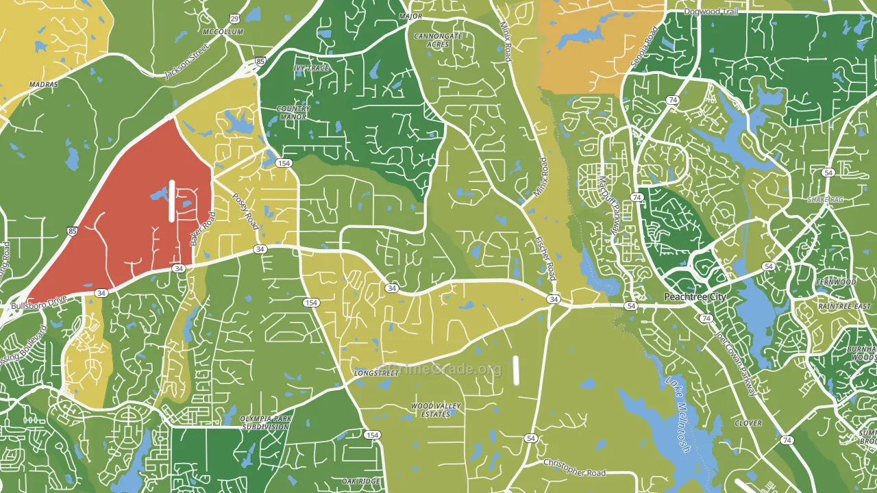 Sharpsburg, GA Map of Robbery Rates