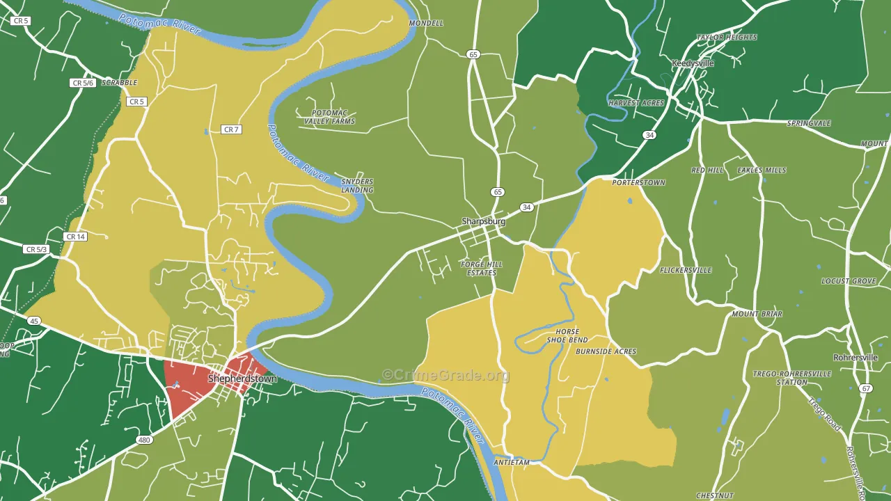 Sharpsburg, MD Map of Robbery Rates