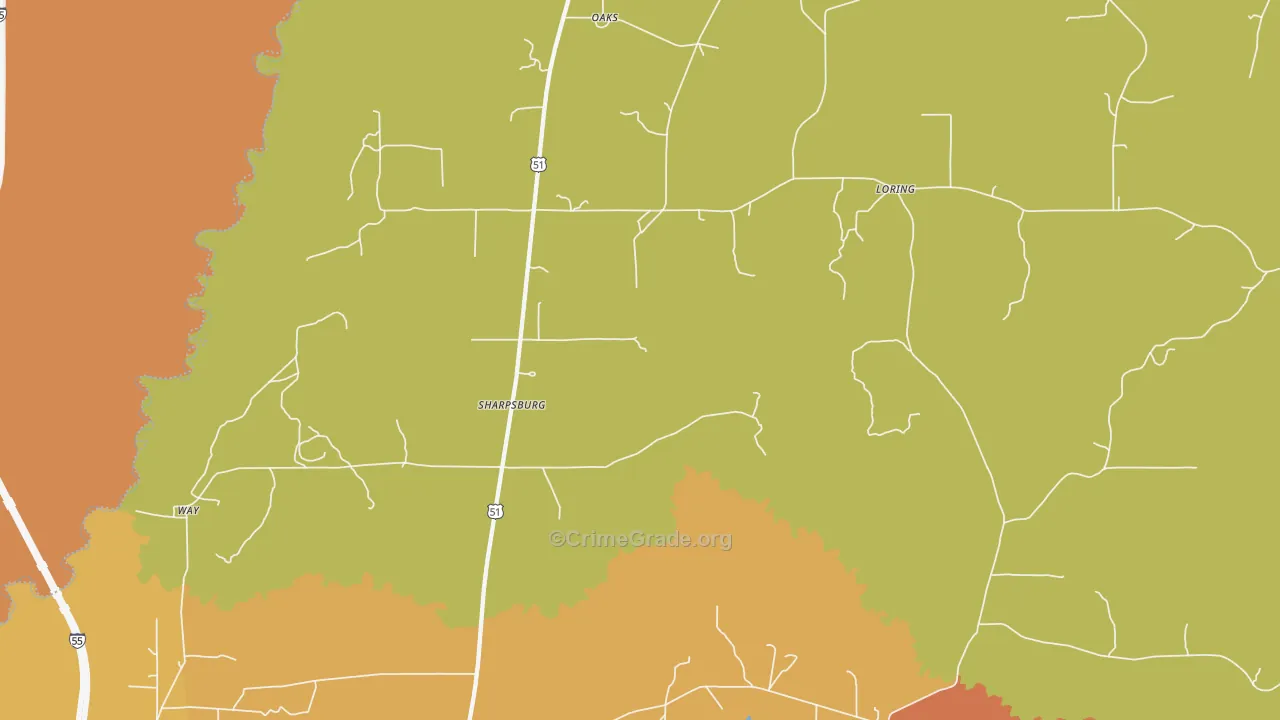 Sharpsburg, MS Map of Robbery Rates