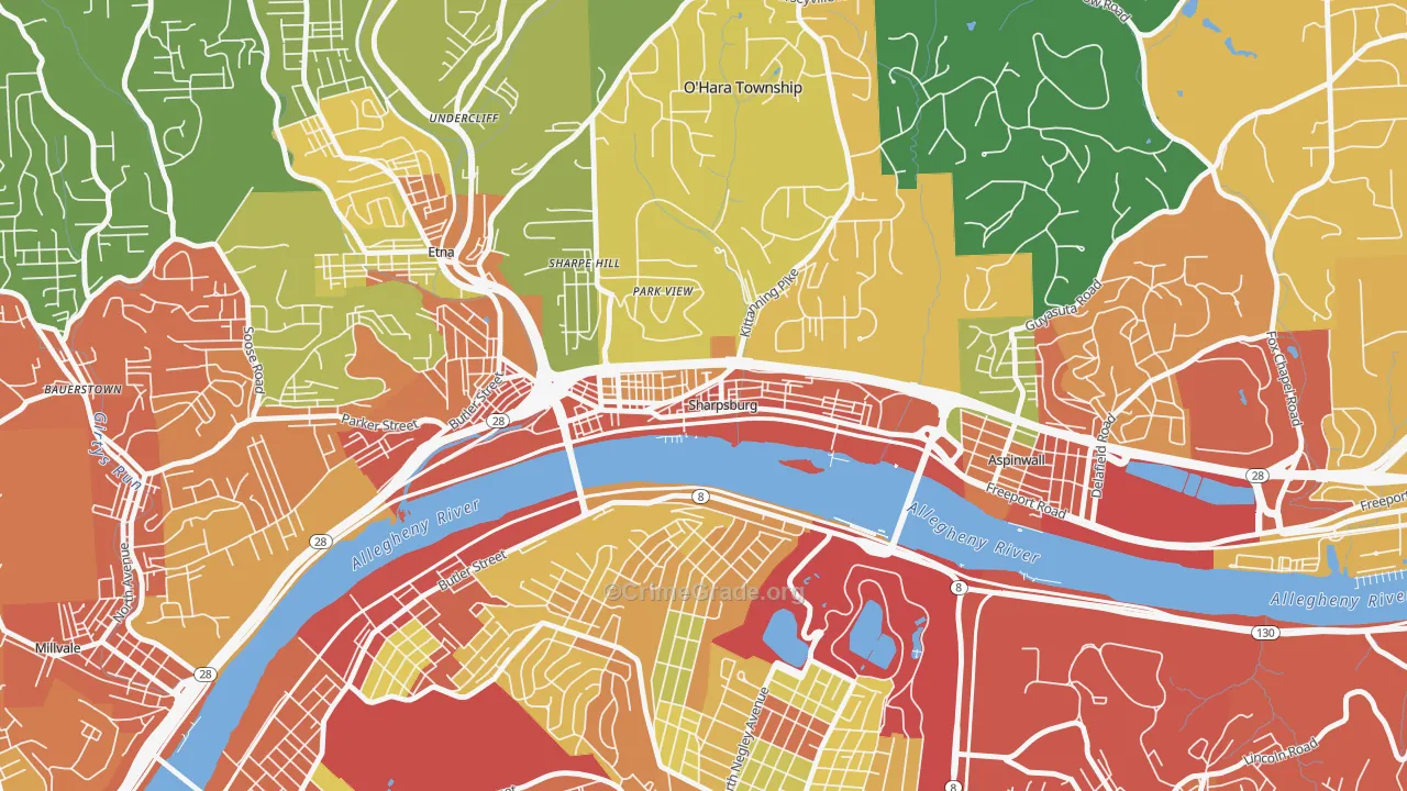 Sharpsburg, PA Map of Robbery Rates