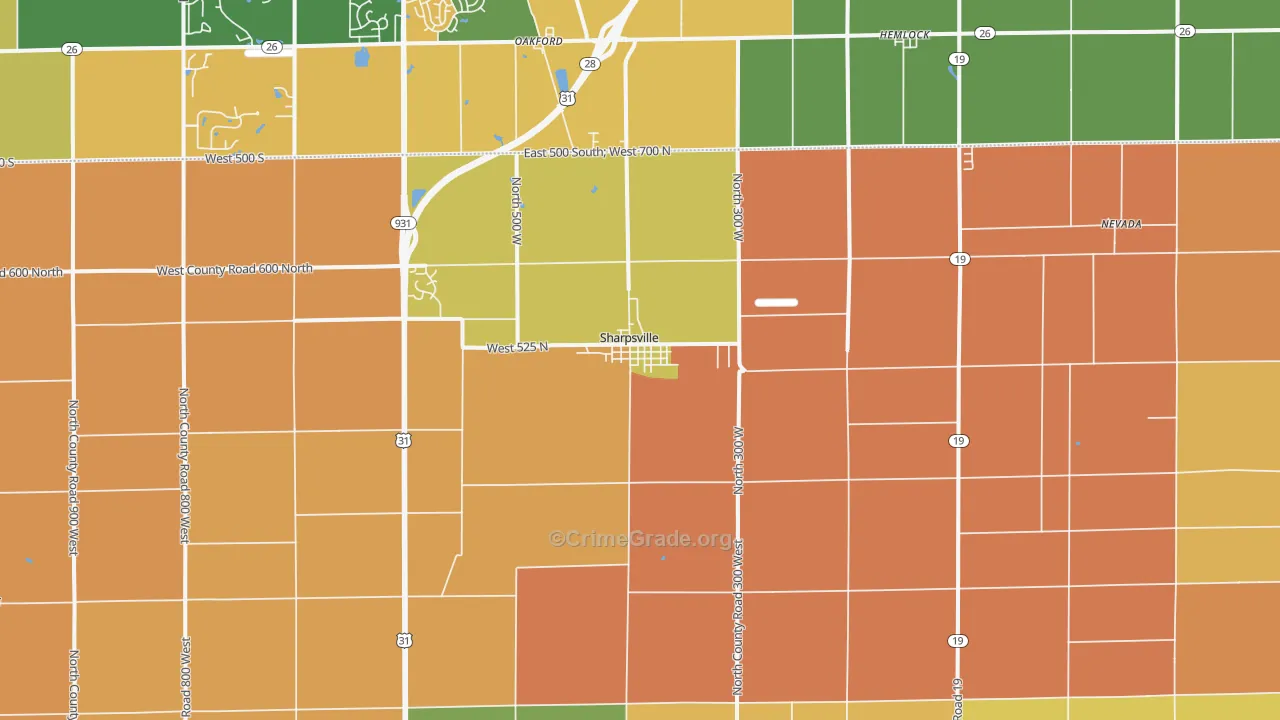 Sharpsville, IN Map of Robbery Rates