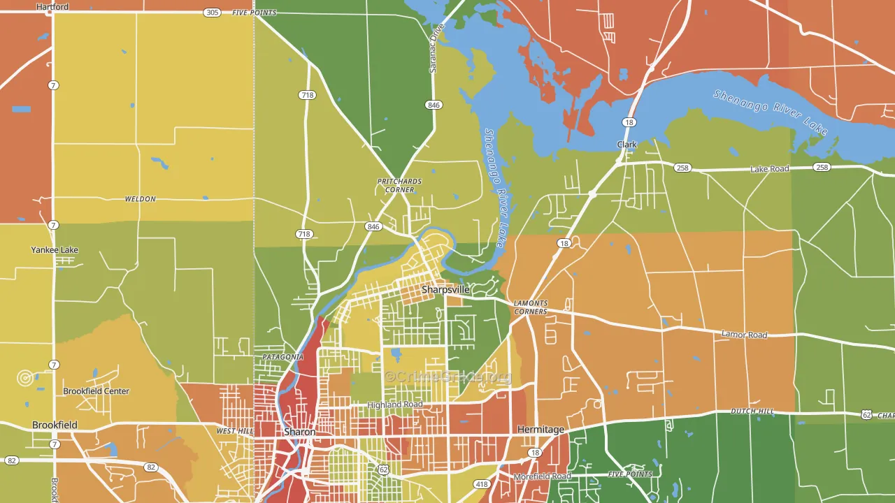 Sharpsville, PA Map of Robbery Rates