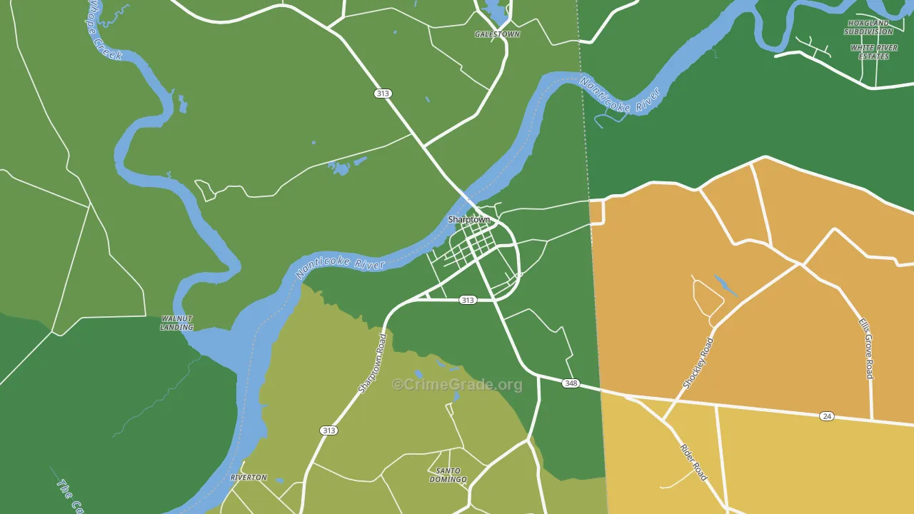Sharptown, MD Map of Robbery Rates