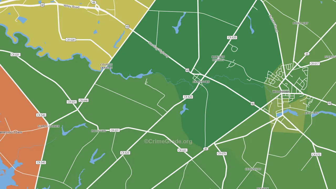 Sharptown, NJ Map of Robbery Rates