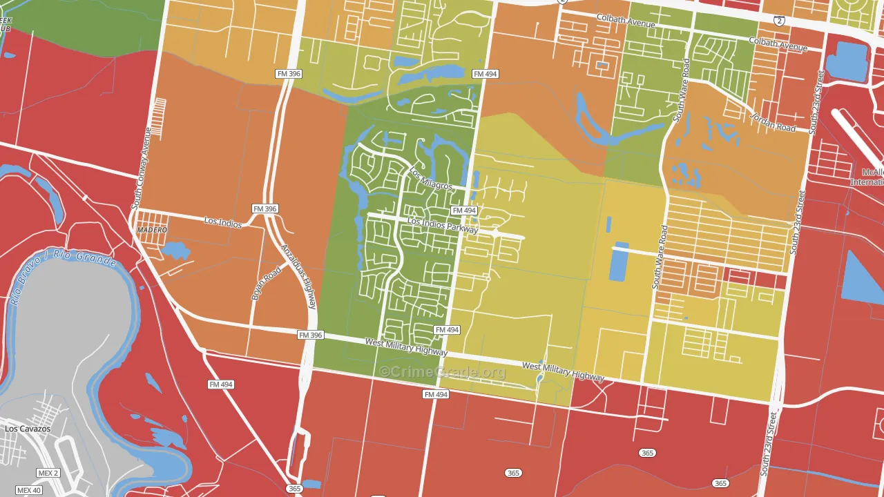 Sharyland Plantation, Mission, TX Map of Robbery Rates