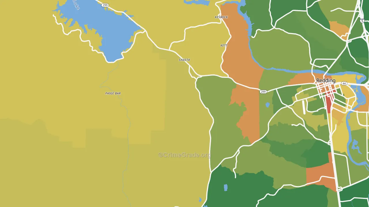Shasta, CA Map of Robbery Rates