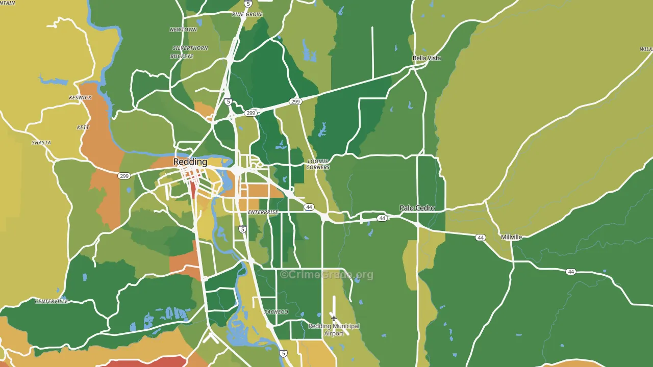 Shasta County, CA Map of Robbery Rates