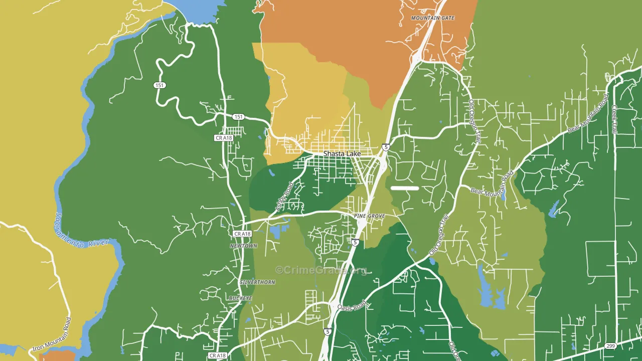 Shasta Lake, CA Map of Robbery Rates
