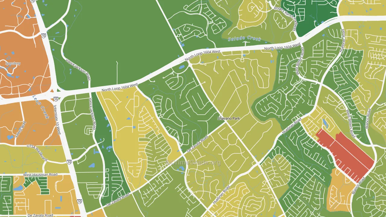 Shavano Park, TX Map of Robbery Rates
