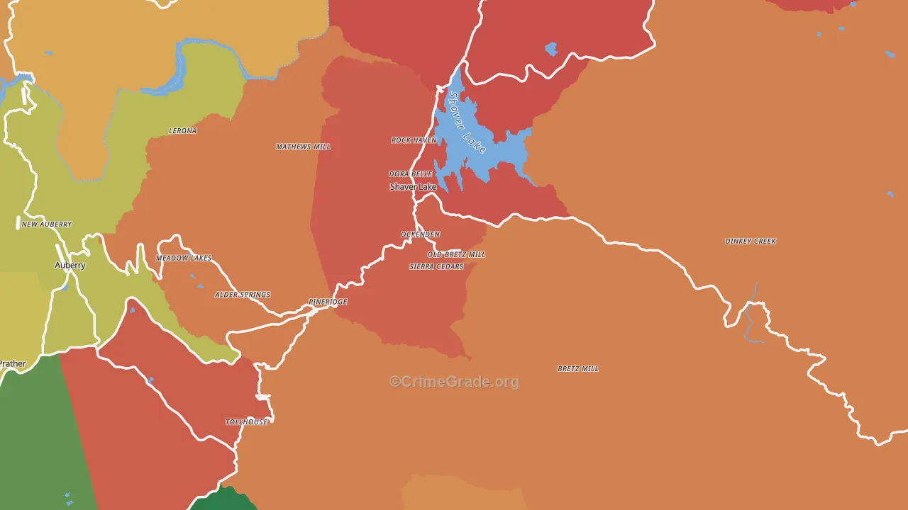 Shaver Lake, CA Map of Robbery Rates