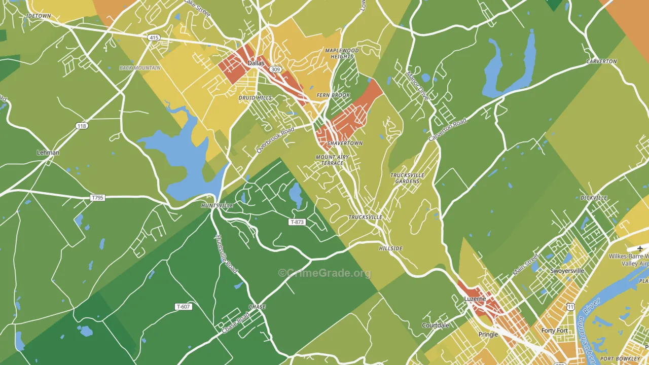 Shavertown, PA Map of Robbery Rates