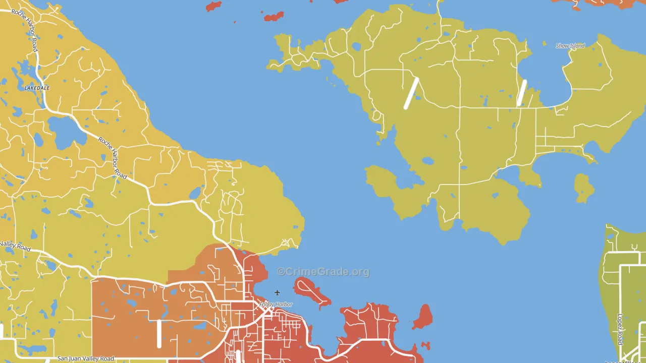 Shaw Island, WA Map of Robbery Rates