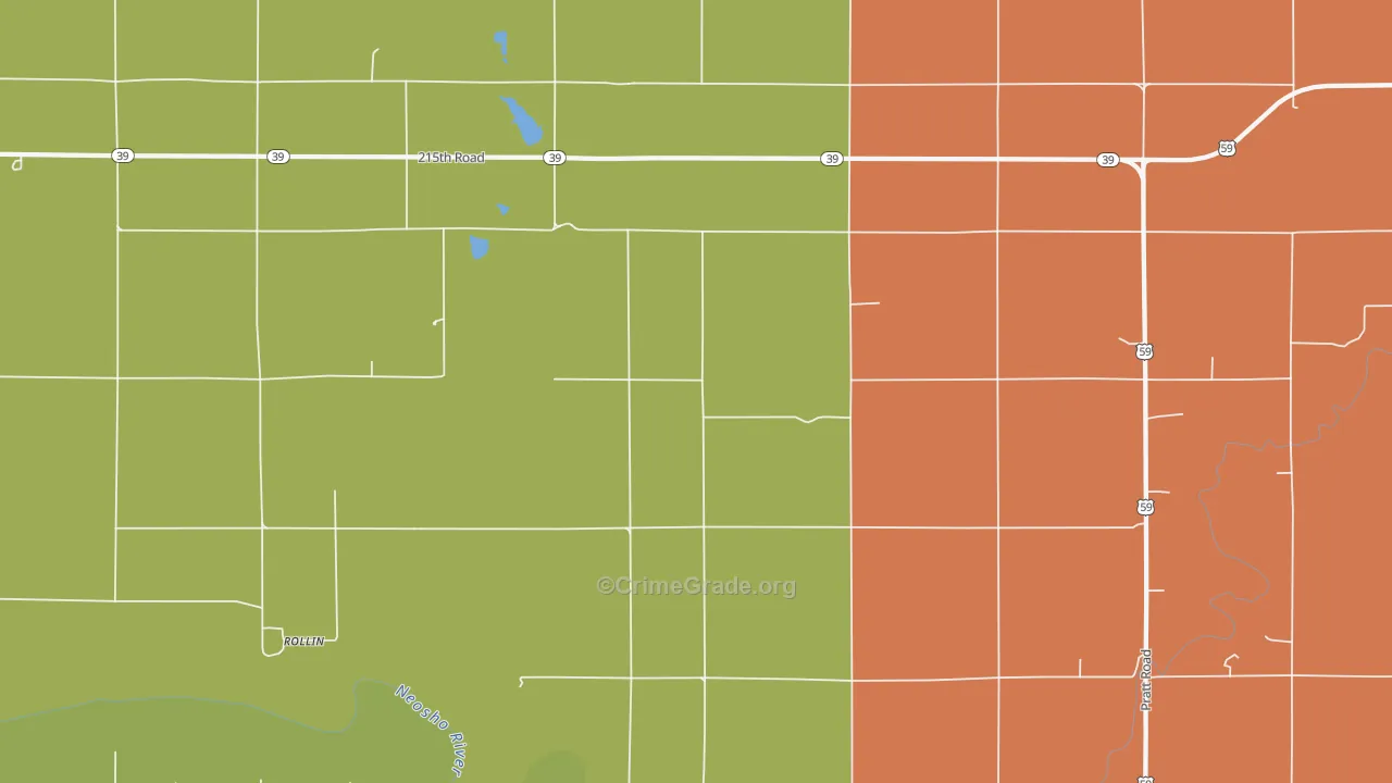 Shaw, KS Map of Robbery Rates