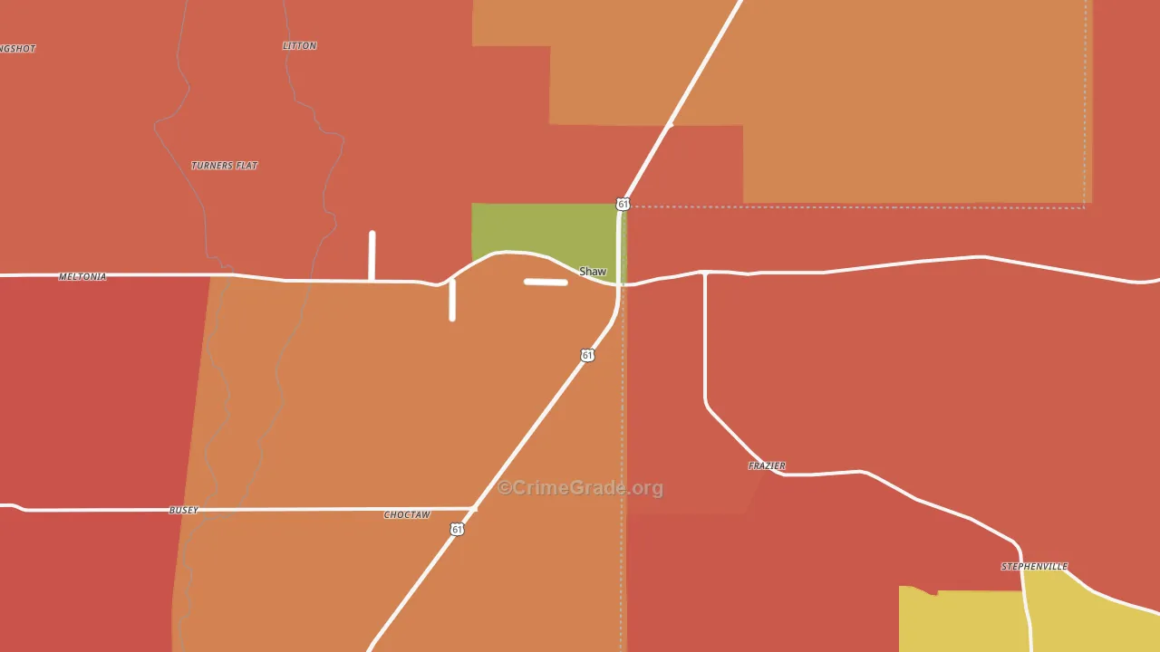 Shaw, MS Map of Robbery Rates
