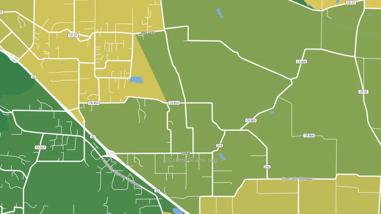 Shaw, OR Map of Robbery Rates
