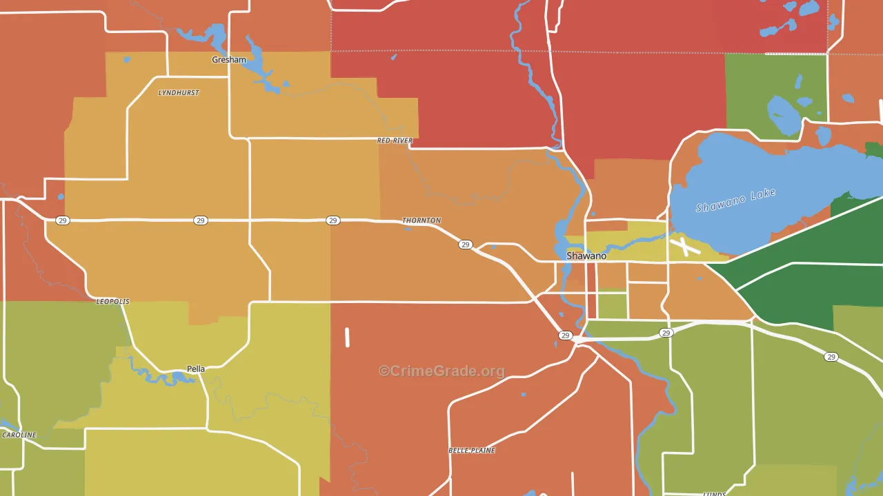 Shawano County, WI Map of Robbery Rates
