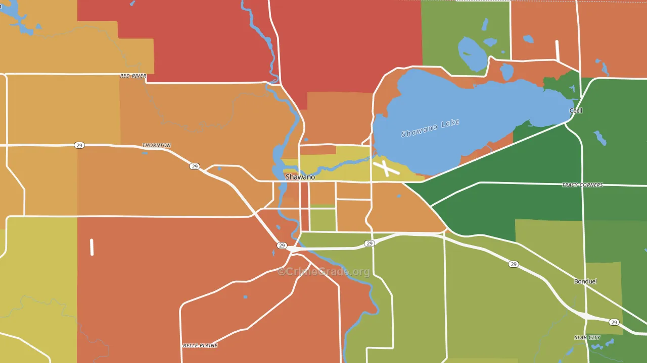 Shawano, WI Map of Robbery Rates