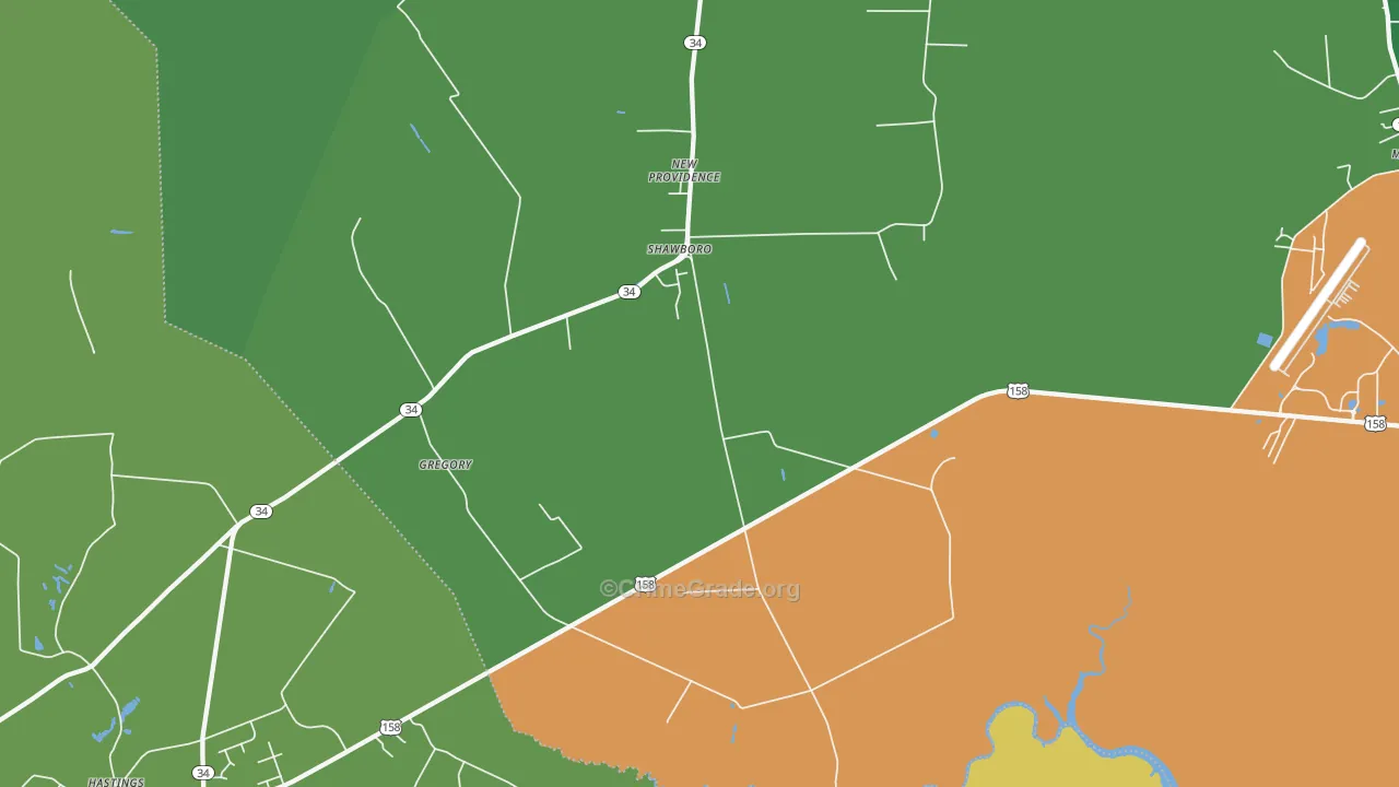 Shawboro, NC Map of Robbery Rates