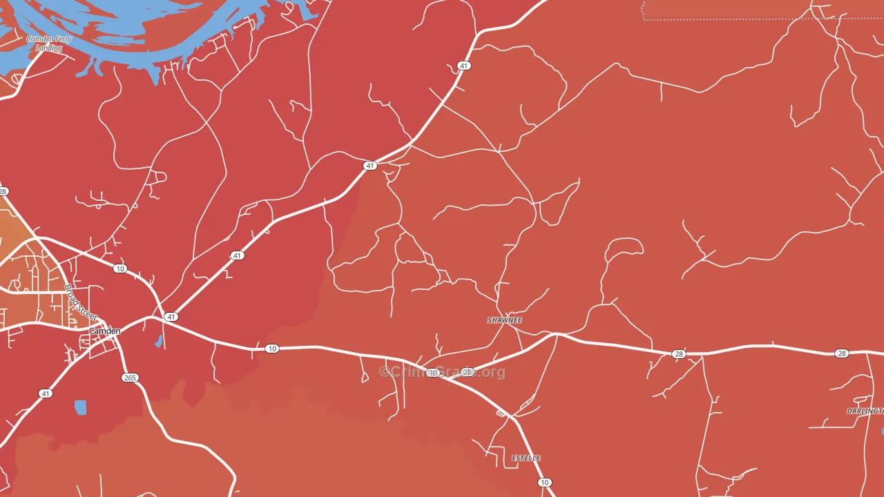 Shawnee, AL Map of Robbery Rates