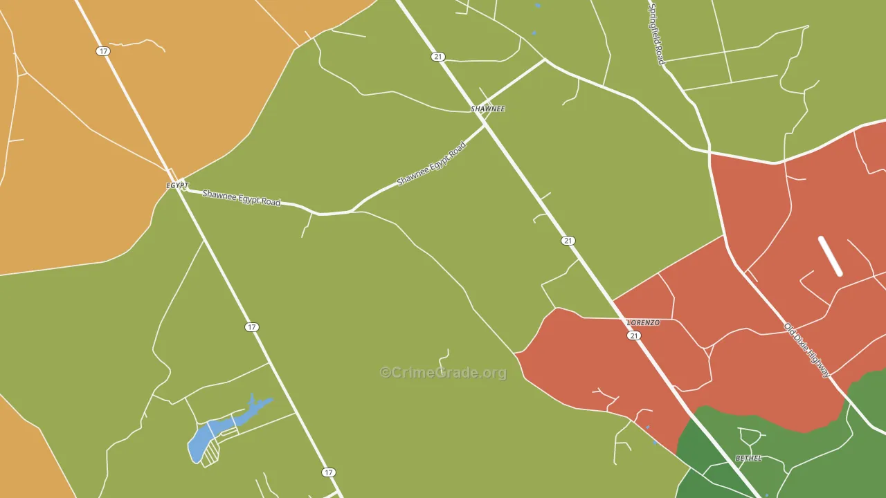 Shawnee, GA Map of Robbery Rates