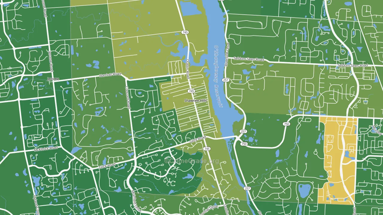 Shawnee Hills, OH Map of Robbery Rates