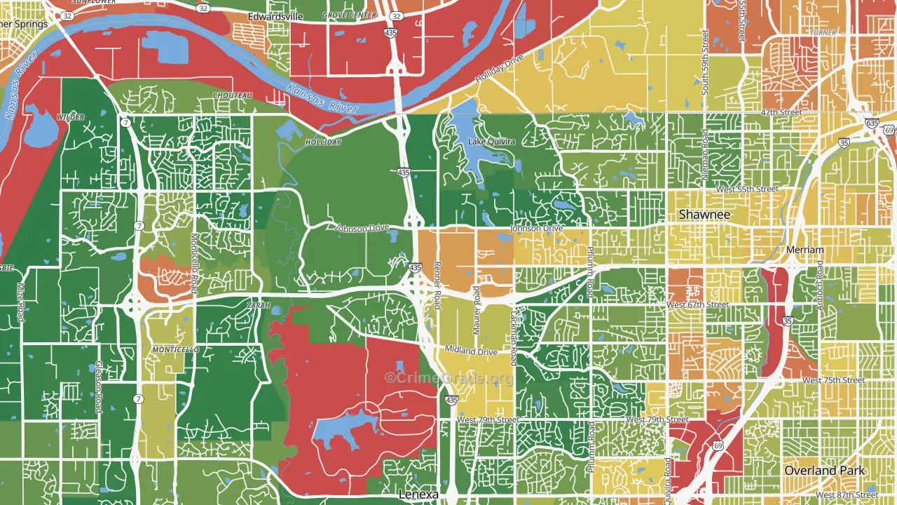Shawnee, KS Map of Robbery Rates