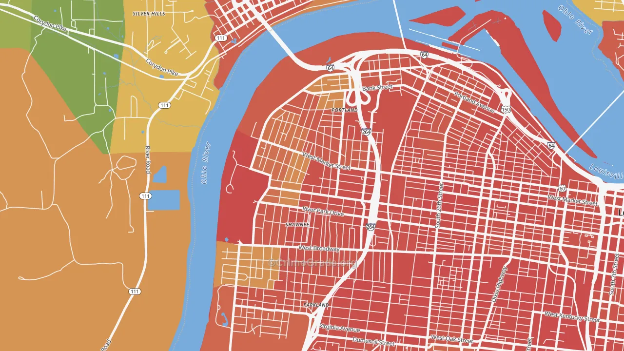 Shawnee, Louisville, KY Map of Robbery Rates