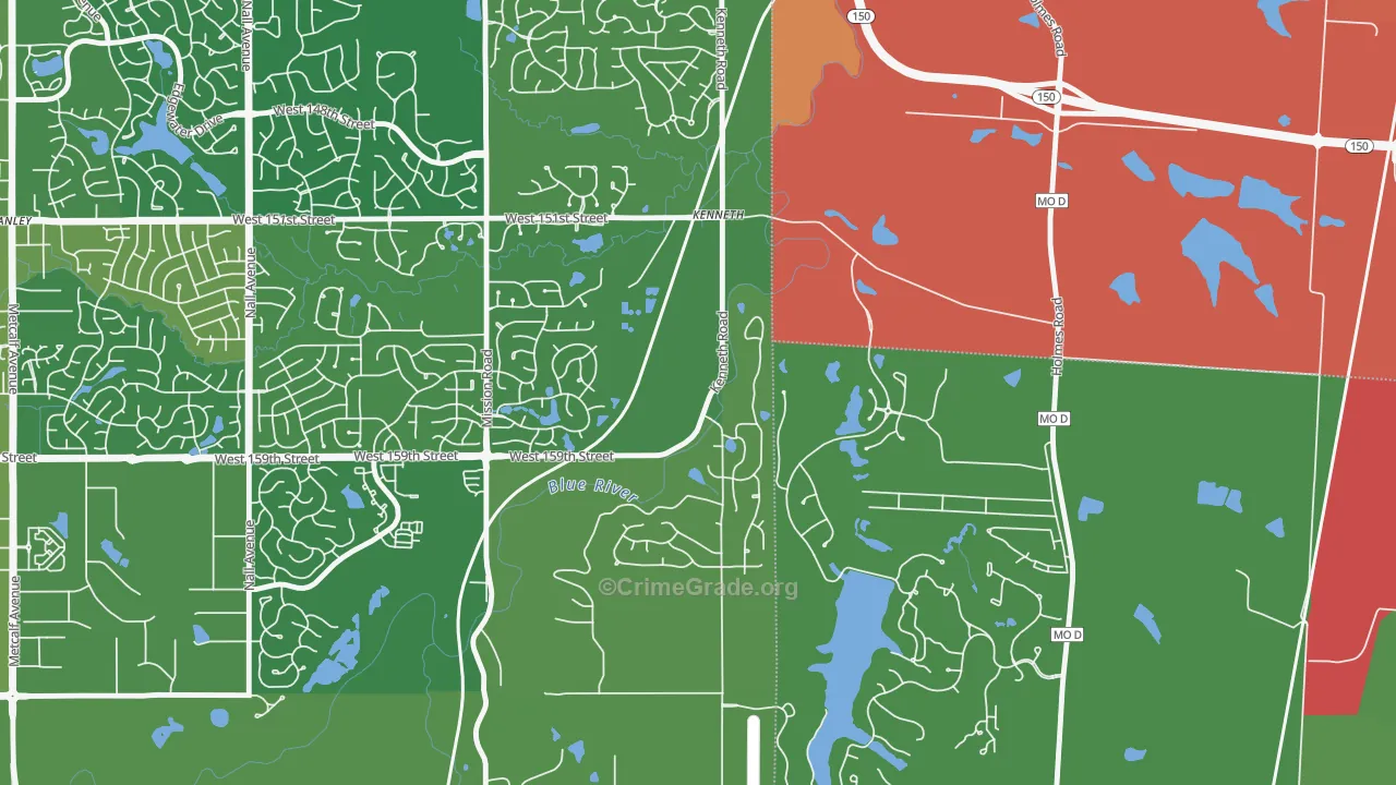 Shawnee Mission, KS Map of Robbery Rates