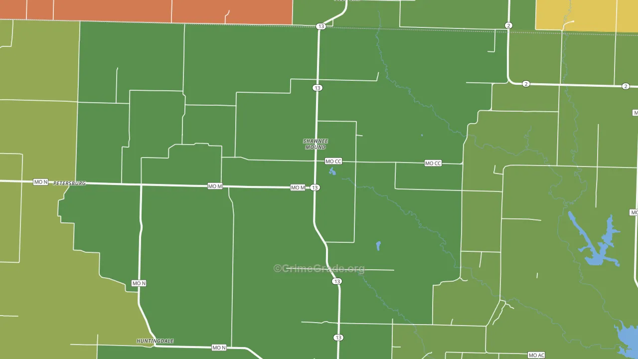 Shawnee Mound, MO Map of Robbery Rates