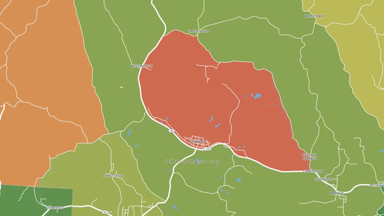 Shawnee, OH Map of Robbery Rates