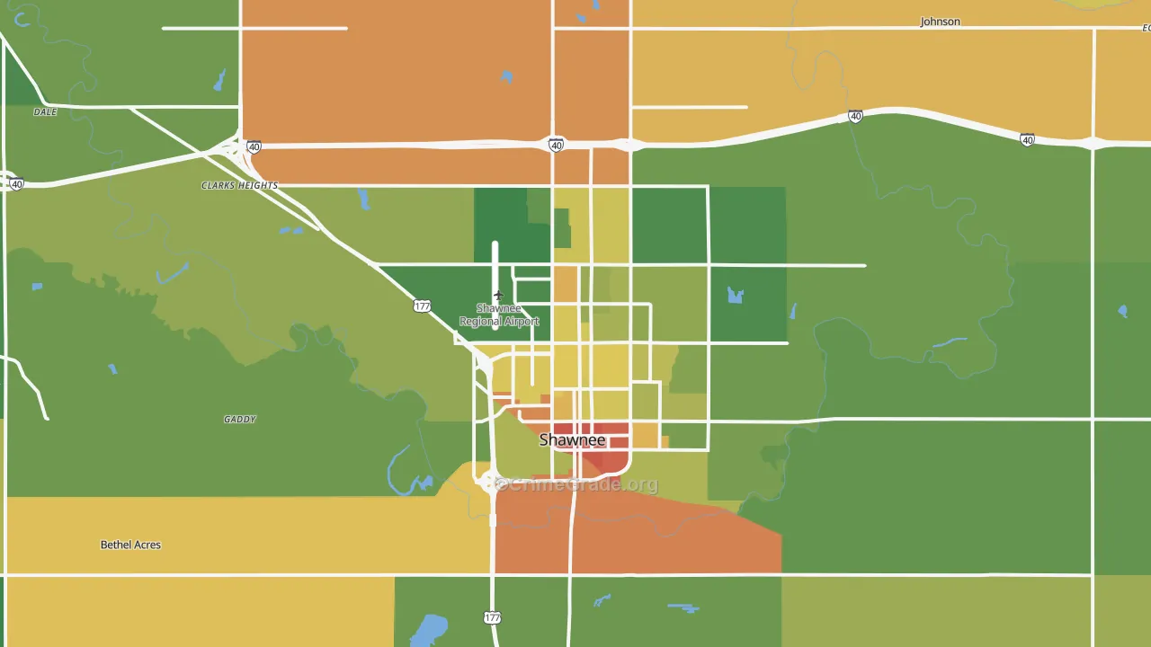 Shawnee, OK Map of Robbery Rates
