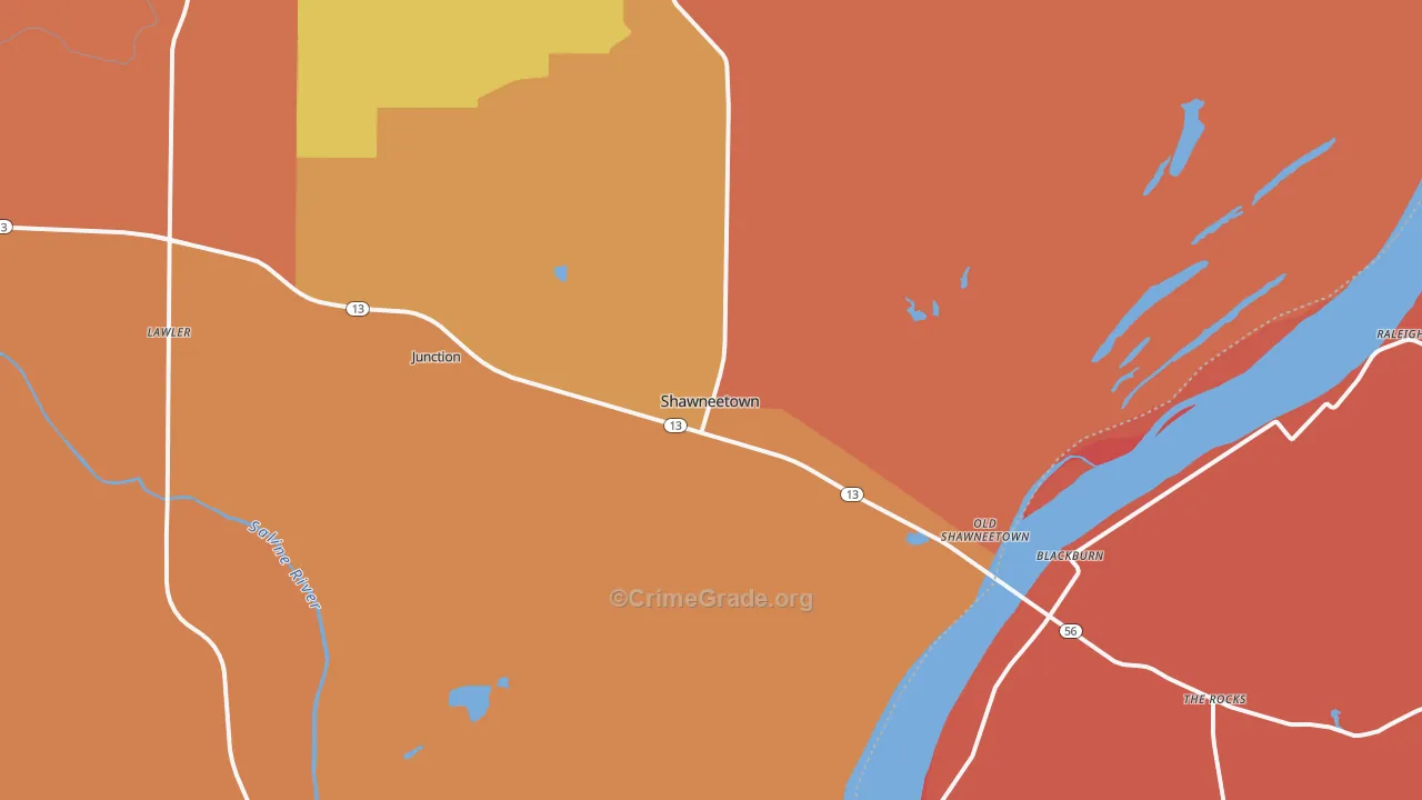 Shawneetown, IL Map of Robbery Rates