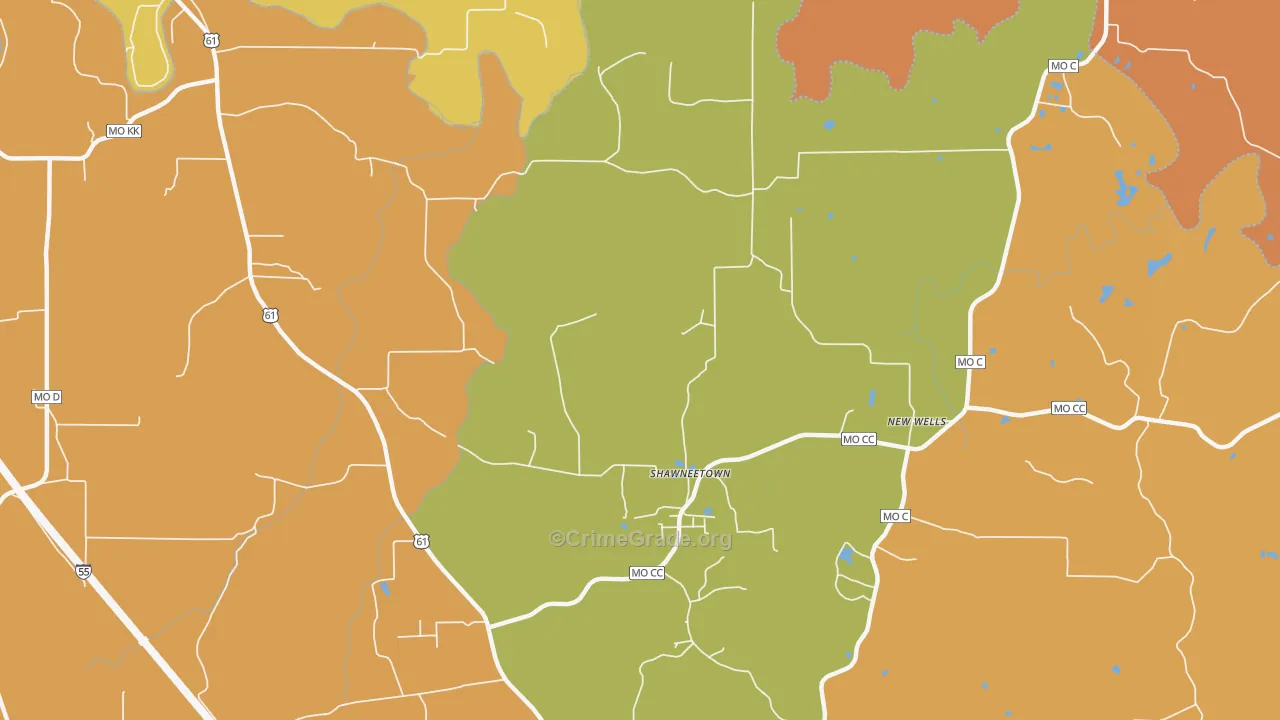 Shawneetown, MO Map of Robbery Rates