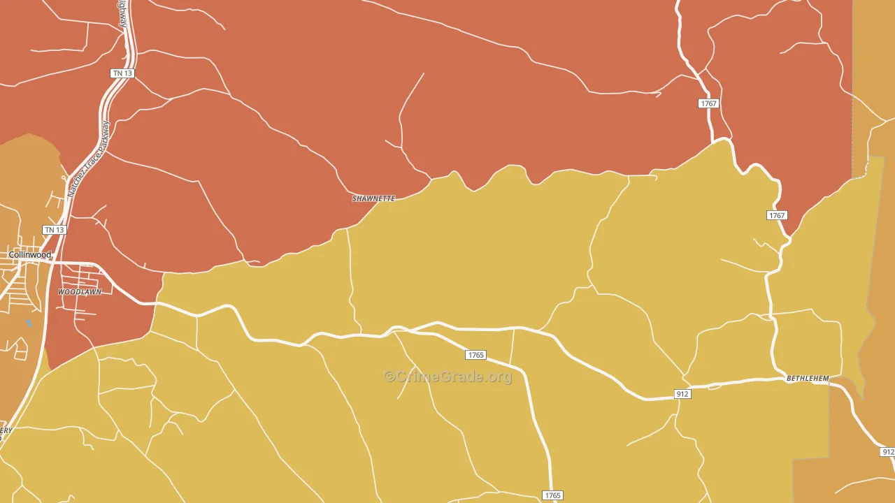 Shawnette, TN Map of Robbery Rates