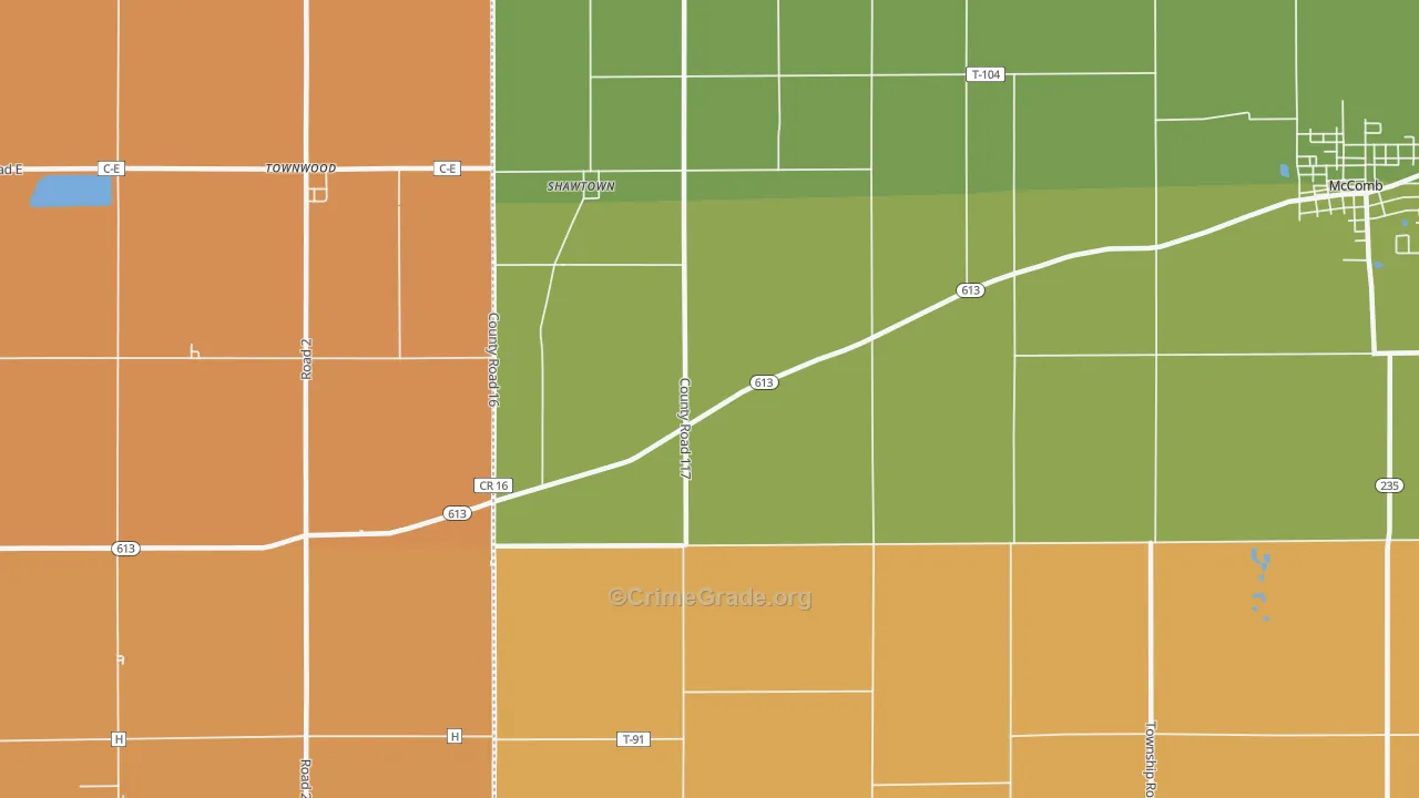 Shawtown, OH Map of Robbery Rates