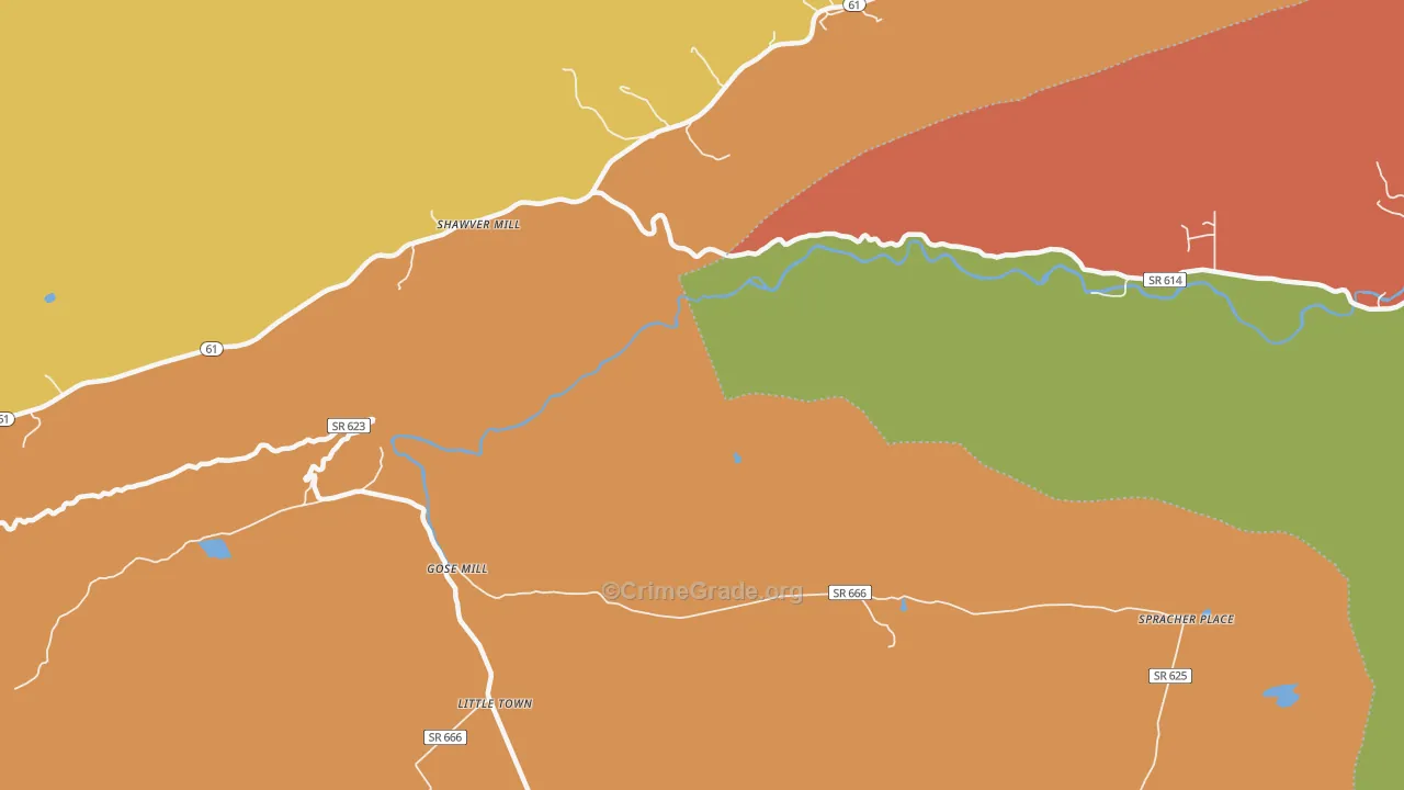 Shawver Mill, VA Map of Robbery Rates