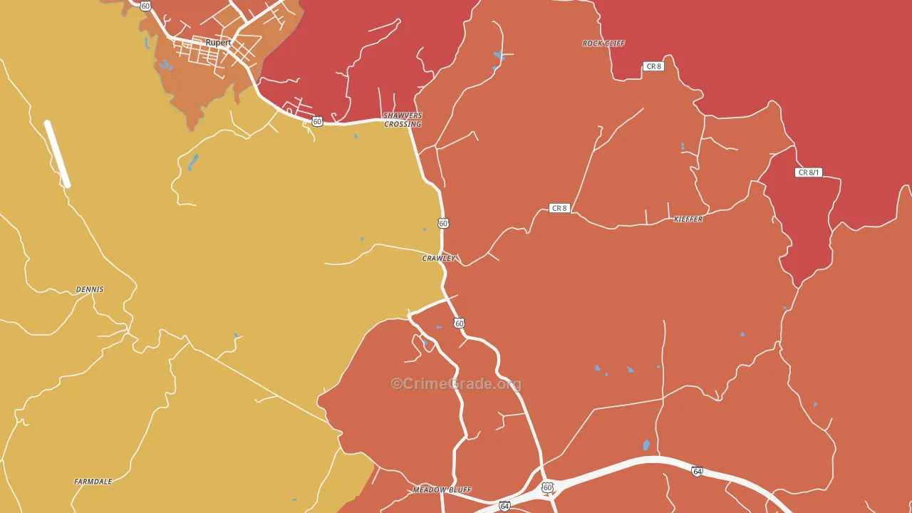 Shawvers Crossing, WV Map of Robbery Rates