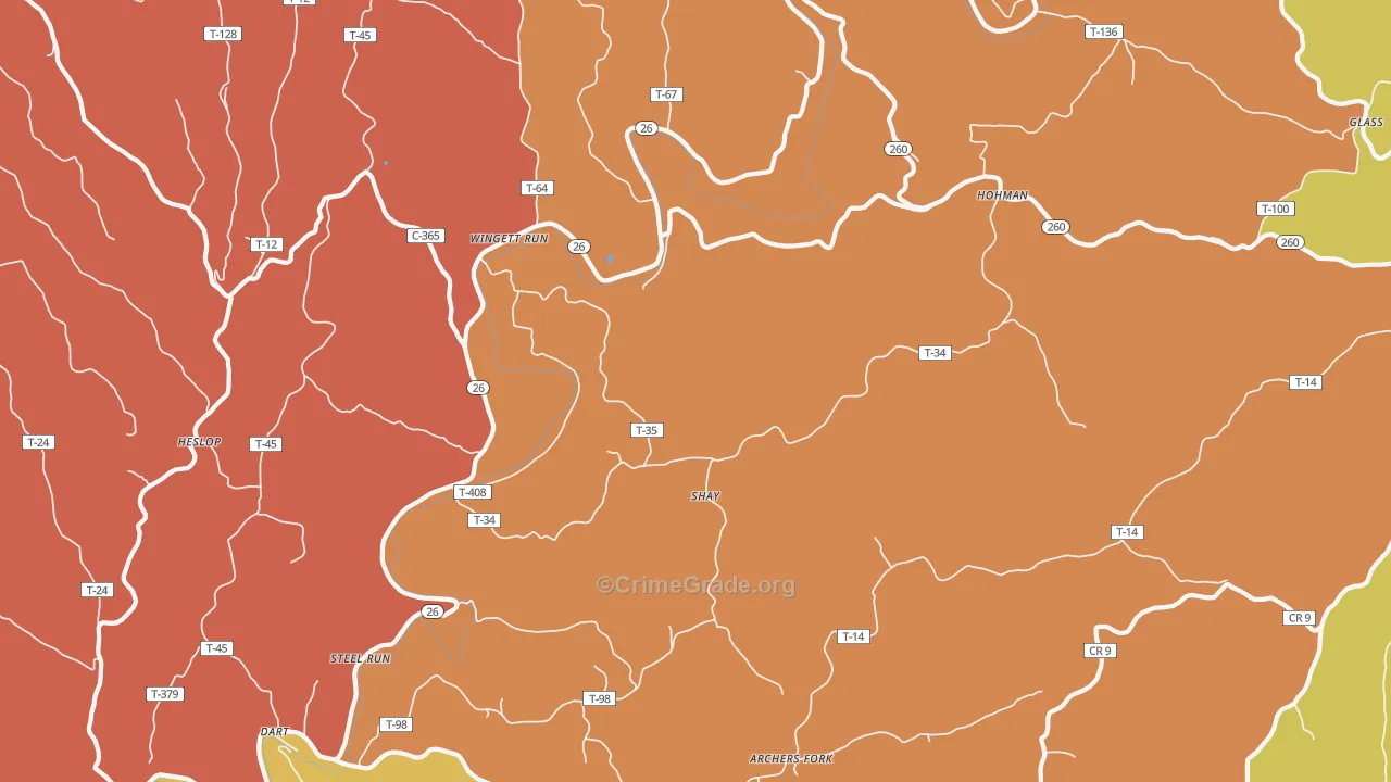 Shay, OH Map of Robbery Rates
