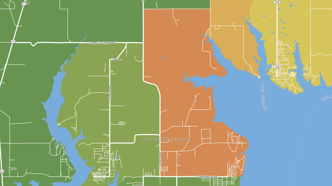 Shay, OK Map of Robbery Rates