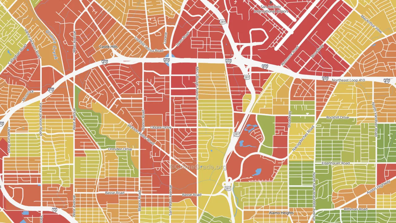 Shearer Hills-Ridgeview, San Antonio, TX Map of Robbery Rates